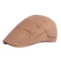 Classic brown cotton beret hat for men with adjustable metal side buckle detail - Adjustable / Coffee