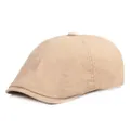 Gros plan détaillé sur la texture du tissu et les coutures de la casquette plate kaki - Beige