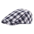 Berretto piatto a quadri bianchi e neri in tessuto di cotone e lino su sfondo bianco - Regolabile / Blu navy