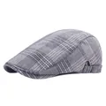 Grey plaid pattern ivy flat cap with vintage bronze metal side adjustment buckle - Adjustable / Grey Blue
