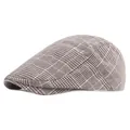 Classic retro plaid duckbill cap featuring a brown houndstooth pattern on a white background - Adjustable / Khaki