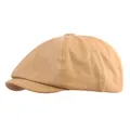 Klassische khakifarbene Newsboy-Mütze aus Baumwoll-Twill mit strukturierten Panels - M (56-58cm) / Khaki