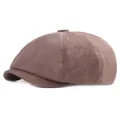 Klassische braune Schiebermütze aus gewaschener Baumwolle im achteckigen Vintage-Stil - M (56-58cm) / Kaffeebraun
