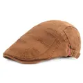 Vue détaillée de la casquette plate usée en toile camel avec boucle réglable en cuivre - Réglable / Café