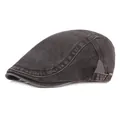 Detalle de gorra plana en denim lavado gris oscuro con hebilla metálica y costura firme - Ajustable / Negro