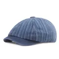 Detailed view of the striped denim texture and stitching on this vintage flat cap - M (56-58cm) / Dark Blue
