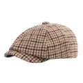 Classic newsboy cap in brown and olive plaid vintage pattern with tweed texture - M (56-58cm) / Khaki