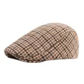 Classic British style brown houndstooth flat cap for men and women in winter - Adjustable / Khaki