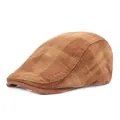 Detailansicht der braun karierten Schiebermütze aus Cord mit britischer Textur - Verstellbar / Khaki