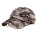 Close-up of camouflage baseball cap with reinforced stitching on the wide brim - Adjustable / Gray