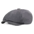 Détail macro du tissu à chevrons gris foncé et du bouton de cette casquette gavroche - M(56-58cm) / Gris-Bleu