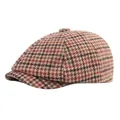 Vintage houndstooth newsboy cap with classic brown and red plaid pattern in retro style - M (56-58cm) / Orange