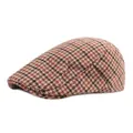 Classic red and brown checkered wool flat cap with a vintage striped pattern for winter - Adjustable / Orange