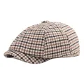 Retro houndstooth newsboy cap in brown and black wool-like fabric for winter - M / Beige