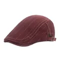 Béret rétro bordeaux à rayures beiges avec boucle métallique réglable pour adulte - Réglable / Rouge