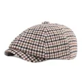 Classic houndstooth newsboy cap in brown and black wool blend with 8-panel crown design - M / Beige