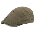 Détail de béret vintage marron montrant la boucle métallique et les doubles coutures - Réglable / Vert Militaire