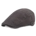 Béret classique marron foncé en sergé de coton avec boucle métallique de réglage latérale - Réglable / Gris