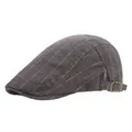 Béret gris foncé à rayures avec boucle en cuivre vintage et texture en tissu - Réglable / Gris