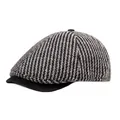 Béret rétro tricoté gris pour hommes et femmes avec texture à rayures verticales - Réglable / Blanc
