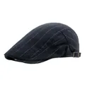 Béret vintage rayé bleu marine avec boucle de réglage latérale en cuivre rétro - Réglable / Bleu marine
