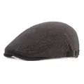 Classic herringbone flat cap for men in dark grey winter fabric with side buckle - Adjustable / Black