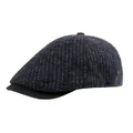 Béret vintage pour hommes en tricot avec rayures bleu-noir et visière noire - Réglable / Bleu marine