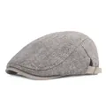 Classic grey herringbone flat cap with adjustable metal buckle and contrast brim - Adjustable / Light Gray