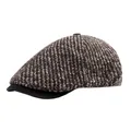 Béret tricoté marron café avec visière noire et rayures de style rétro anglais - Réglable / Café