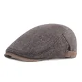 Men's herringbone flat cap in dark grey and brown wool blend with metal buckle - Adjustable / Dark Gray