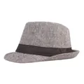Classic grey tweed fedora hat with black ribbon trim for elderly men in winter - M (56-58cm) / Light Gray