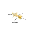 Gold butterfly lip stud with white rhinestones and dimensions measurement markers - Golden Rhinestone Butterfly (L24121303-5)