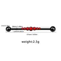Industrial barbell ear piercing in black finish with seven red crystals and 38mm bar - Seven Red Stones Style (IN24122801-1)