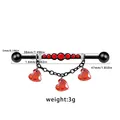 Black industrial barbell piercing with red heart dangles and round zircon stones - Triple Red Heart Dangles Style (IN24122801-2)
