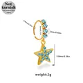 Golden 316L surgical steel nose ring with light blue zircon star pendant detail - Gold Star Style (NR25022101-3) / Gold
