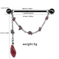 Industrial barbell body piercing with black chain and red rhombus gemstone pendant - Chain Red Teardrop Pendant Style (IN24122801-4)