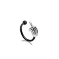 Aro de piercing negro con dije de mano de esqueleto plateada y dedo corazón - Estilo Mano de Esqueleto Plateada (LA25021001-3)