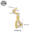 Golden heart pendant nose stud in 316L surgical steel with sparkling white crystals - Heart Pendant (NR25021701-1) / White Zircon