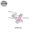 Surgical 316L stainless steel L-shaped nose stud with a pink crystal butterfly design - Silver Pink Butterfly (NR25021301-2)