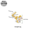 Golden 316L stainless steel L-shaped nose stud with triple white zircon cluster - Gold Three-Stone Cluster (NR25021301-3)