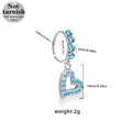 Silver 316L surgical steel hoop with blue gem and heart charm, 8mm inner diameter - Silver Heart Style (NR25022101-7) / Silver