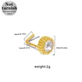 Gold finish 316L surgical steel L-shaped nose stud with clear round cubic zirconia - Gold Single Stone (NR25021301-6)