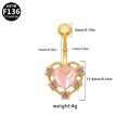 Piercing ombelico in titanio dorato con cuore rosa e fiocco in cristallo lucido - Stile Cuore Rosa (BR25032401-1) / Oro