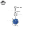 316L stainless steel navel ring with white crystal and textured blue round pendant - Starry Blue Circle Style