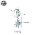 Silver 316L steel nose ring with blue zircons and an octagonal star pendant charm - Silver Starburst Style (NR25022101-12) / Silver