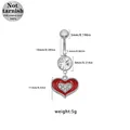 316L stainless steel belly ring with red heart pendant and cubic zirconia accents - Micro-pave Red White Heart Style