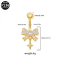 Piercing ombelico in titanio dorato con fiocco, pietra a cuore e dimensioni - Stile Fiocco Stella (BR25032401-3) / Oro