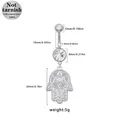 316L stainless steel belly ring with Hamsa Hand pendant and blue zircon detail - Hamsa Hand Star of David Style