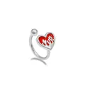 Silver C-shaped ear cuff with a vibrant red heart featuring white flame pattern detail - Red Flame Heart (LA25021101-5)