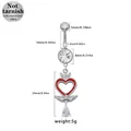 Silver 316L surgical steel belly ring with red heart wing pendant and clear zircon - Crown Winged Heart Style